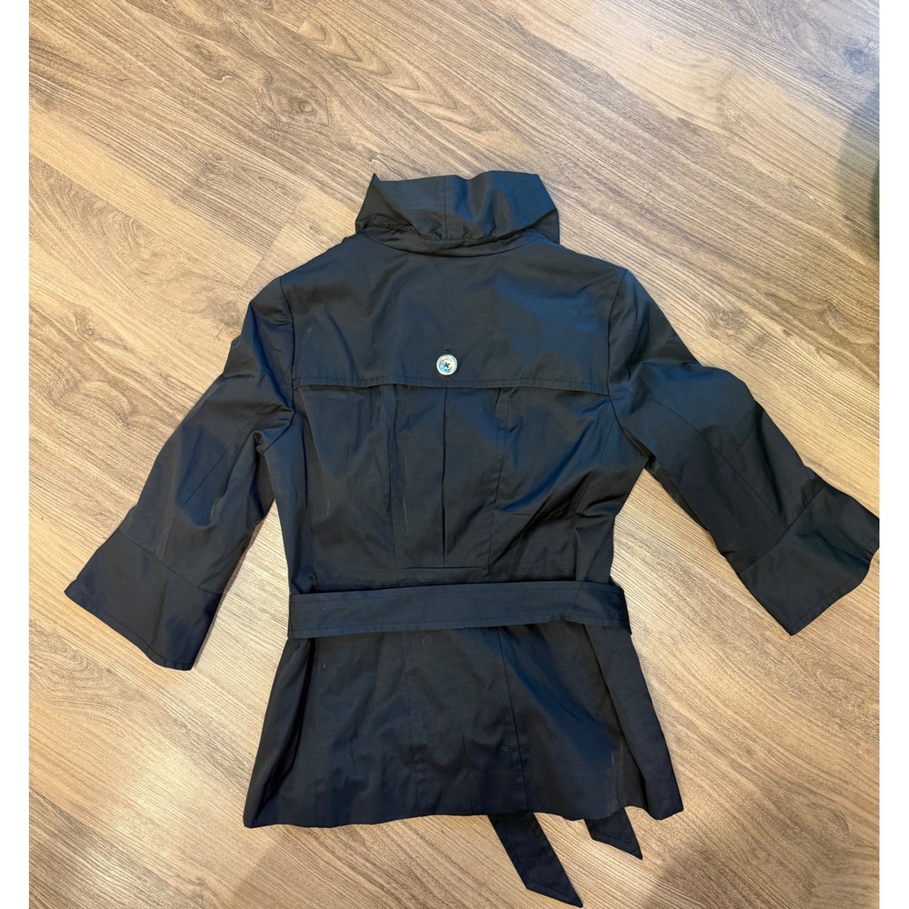 White House Black Market Black Ruffle Collar Belted Trench Jacket Size M - Picture 2 of 14